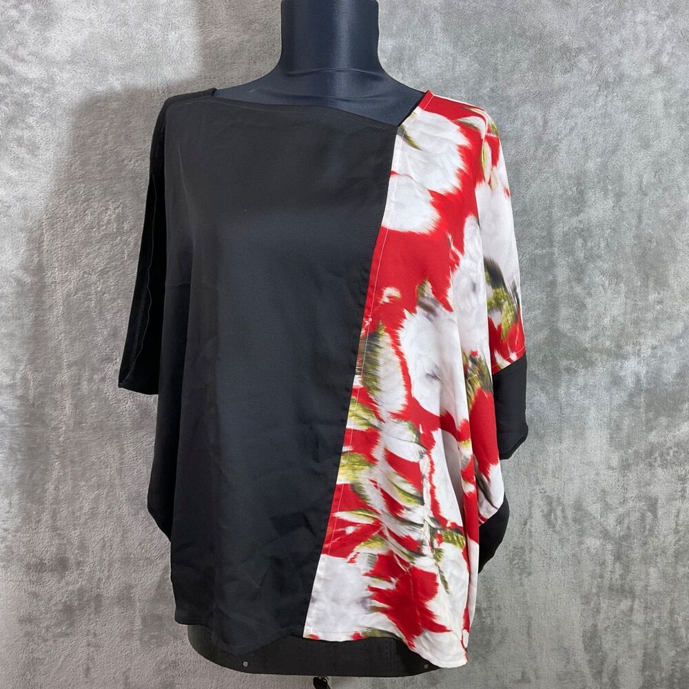 Chico’s Black Label Draped Top Women M Blk/multicolor Kimono Sleeve mix medium